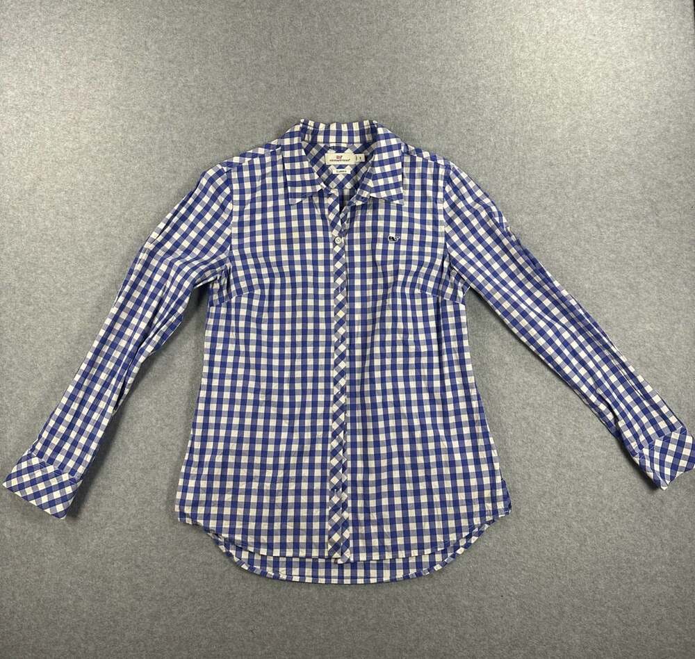 Vineyard Vines Blue and White Gingham Button-Up Shirt Size 6 Classic Long Sleeve